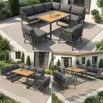 Salon de jardin - canap� d'angle jardin 7 places - en forme l - tructure fer poudr� table wpc coussin ...