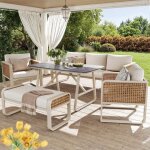 Salon de jardin - canap� jardin avec coussins lavables - 7 places - avec table d'appoint - pieds r�glables ...