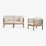 Ensemble de jardin avec canap� modulaire 2 pi�ces avec accoudoirs et fauteuil en bois d'acacia branson ...