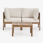 Salon de jardin avec canap� modulable 2 pi�ces avec accoudoirs et table basse en bois d'acacia branson ...