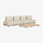 Salon de jardin avec canap� modulable 2 pi�ces et table basse en bois d'acacia portet blanc gardenia