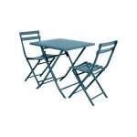 Salon de jardin carr� en m�tal greensboro 70 x 70 cm bleu canard avec 2 chaises - hesp�ride