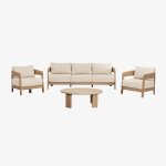 Salon de jardin compos d'un canap 3 places, 2 fauteuils et table basse en bois d'acacia uleno marrn ...