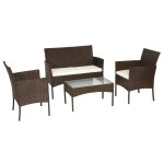 Salon de jardin cordoue en rsine tresse marron 4 places - coussins crme