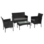 Salon de jardin cordoue en rsine tresse noire 4 places - coussins gris