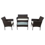 Salon de jardin corfou en r�sine tress�e marron 4 places - coussins beige