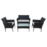 Salon de jardin corfou en rsine tresse noire 4 places - coussins gris