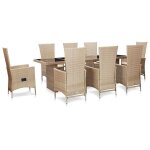 Salon de jardin avec coussins 9 pcs r�sine tress�e beige
