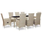 Salon de jardin avec coussins 9 pcs résine tressée beige Salon de jardin avec coussins 9 pcs résine tressée beige