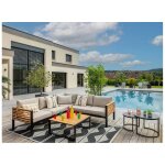 Salon de jardin détente en aluminium noir mat et aspect teck martinique avec table basse - jardiline Salon de jardin détente en aluminium noir mat et aspect teck martinique avec table basse - jardiline