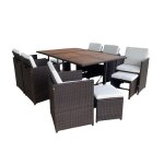 Salon de jardin encastrable 10 places en r�sine tress�e marron et coussins beige + housse toledo
