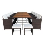 Salon de jardin encastrable 14 places en bois d'acacia et r�sine tress�e marron + housse toledo