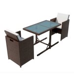 Salon de jardin encastrable 3 pcs et coussins rotin marron