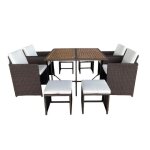 Salon de jardin encastrable 8 places en r�sine tress�e marron et coussins beige + housse toledo
