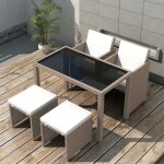 Salon de jardin encastrable avec coussins 5 pcs rotin beige