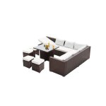 Salon de jardin encastrable 10 places en r�sine tress�e marron samoa