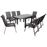 Salon de jardin extensible luxe 90 / 180  porto 8  - phoenix - noir / gris fonc� - 1 table 90 / 180 + ...