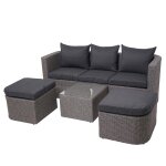 Salon de jardin avec fauteuils poufs table et coussins anthracite et polyrotin gris 04 0000526