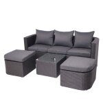 Salon de jardin avec fauteuils poufs table et coussins gis fonc et polyrotin anthracite 04 0000524