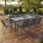 Salon de jardin gris anthracite table 190 cm et 8 chaises empilables Salon de jardin gris anthracite table 190 cm et 8 chaises empilables