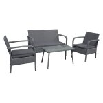 Salon de jardin lipari en rsine tresse grise 4 places - coussins gris