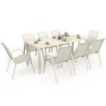 Salon de jardin madrid table 190 cm et 8 chaises empilables beige