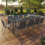 Salon de jardin madrid table 240 cm et 10 chaises empilables gris anthracite