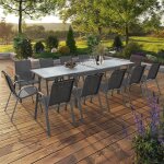Salon de jardin madrid table extensible 135 - 270 cm et 12 chaises empilables gris anthracite