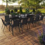 Salon de jardin madrid table extensible 135 - 270 cm et 12 chaises empilables noir