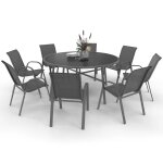 Salon de jardin madrid table ronde 150 cm et 8 chaises empilables gris anthracite