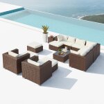 Salon de jardin modulable 13 - 14 places en r�sine tress�e marron et bla