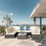 Salon de jardin modulable 6 places en rsine tresse aldabra - beige