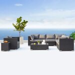 Salon de jardin modulable 6 places en r�sine tress�e - gris sombre et