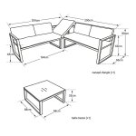 Salon de jardin modulable ibiza en tissu gris 4 places - aluminium anthracite
