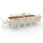 Salon de jardin noumea table extensible 135 / 270 cm plateau verre tremp� effet bois et 12 chaises empilables ...