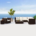 Salon de jardin panoramique 8 places en résine tressée marron et blanc Salon de jardin panoramique 8 places en résine tressée marron et blanc