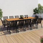 Salon de jardin poly extensible table 135 - 270 cm et 12 chaises bois et noir