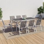 Salon de jardin poly extensible table 90 - 180 cm et 8 chaises blanc et gris
