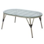 Salon de jardin en rsine tresse brun evora avec table basse - 4 places