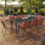 Salon de jardin table 190cm et 8 chaises empilables terracotta