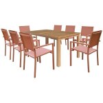 Salon de jardin en teck java avec chaises en aluminium terracotta - 8 places