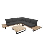 Salon de jardin terrasse balcon luxe ensemble canap table en bois fsc certifi coussin gris fonc 04 ...