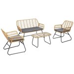 Salon de jardin tiga en r�sine tress�e 4 places - coussins gris