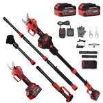 S�cateur electrique avec perche, 2 - en - 1 secateur electrique sans fil t�lescopique, port�e totale ...