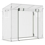 Serre de jardin 2 fen�tres moustiquaires porte enroulable zipp�e dim. 200 x 76 x 168 cm acier pe blanc ...
