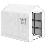 Serre de jardin 4 etagres - porte enroulable zippe, 2 fentres - 143 x 215 x 190 cm - acier vert pe ...