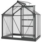 Serre de jardin aluminium polycarbonate 2, 51 m dim. 1, 9l x 1, 32l x 2, 01h m lucarne, porte coulissante ...