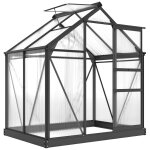 Serre de jardin aluminium polycarbonate 2, 51 m dim. 1, 9l x 1, 32l x 2, 01h m lucarne, porte coulissante ...