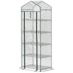 Serre de jardin balcon 5 etagres porte zippe 69 x 49 x 193 cm acier thermolaqu bche pe blanc