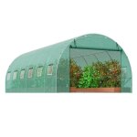 Serre tunnel - duoku - 19, 4 x 9, 7 x 6, 5 pieds - acier galvanis� - couverture en pe vert - porte glissi�re ...